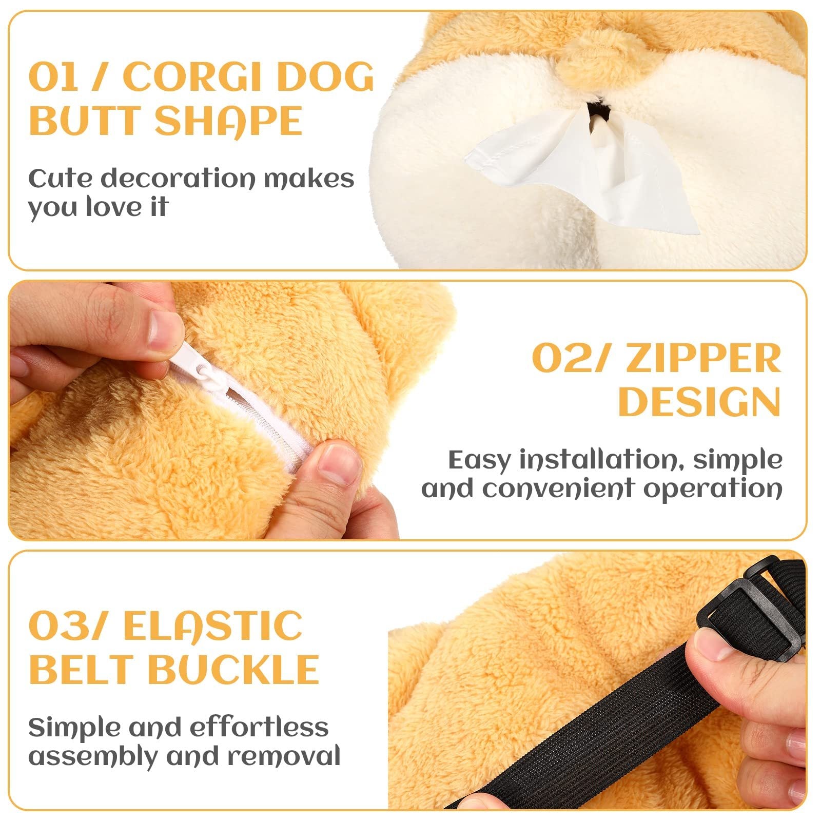 Cute Corgi Butt Tissue Box Cover – Soft Hanging Pouch for Car & Home