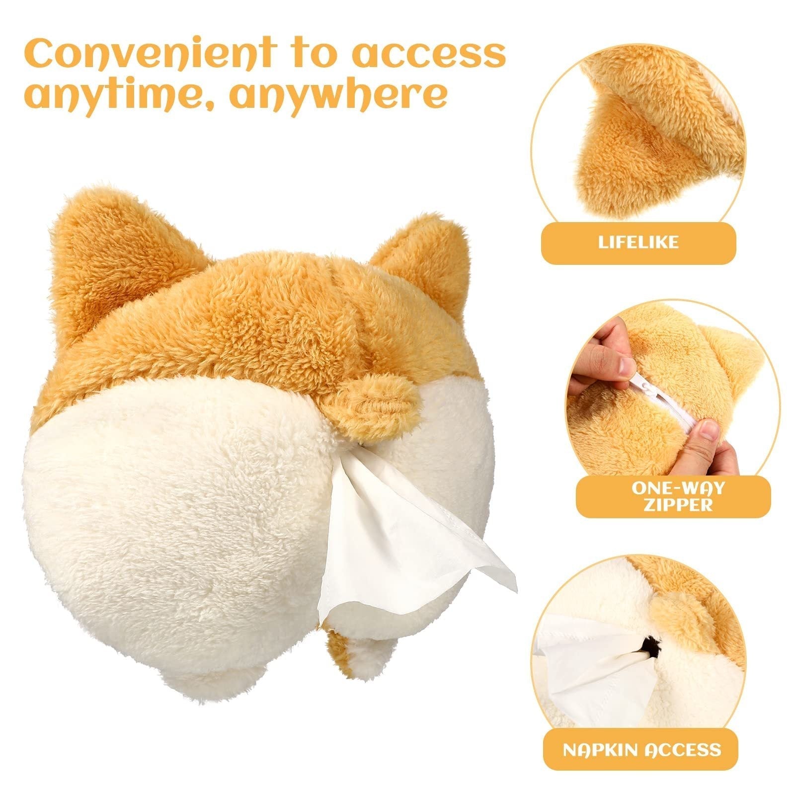 Cute Corgi Butt Tissue Box Cover – Soft Hanging Pouch for Car & Home